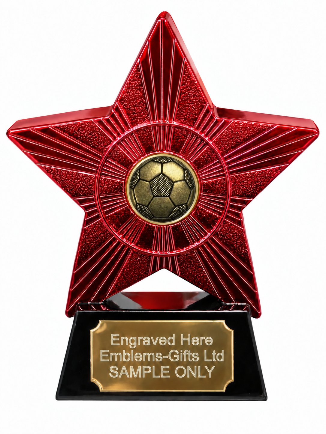 Red Superstar Football Bronze Resin Trophy 140 x 125mm (A2) with small Football Bronze centre