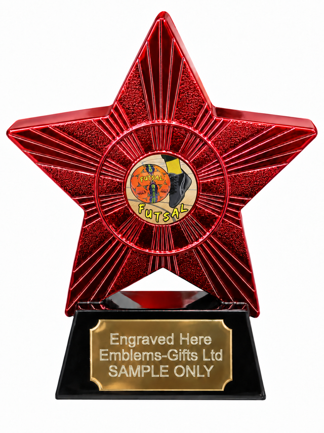 Red Superstar Futsal Resin Trophy 140 x 125mm (A2) with small Futsal centre