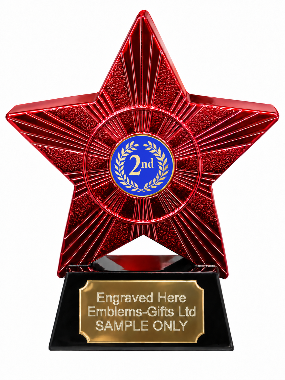 Red Superstar 2nd Place Blue Resin Trophy 140 x 125mm (A2) with small 2nd Place Blue centre