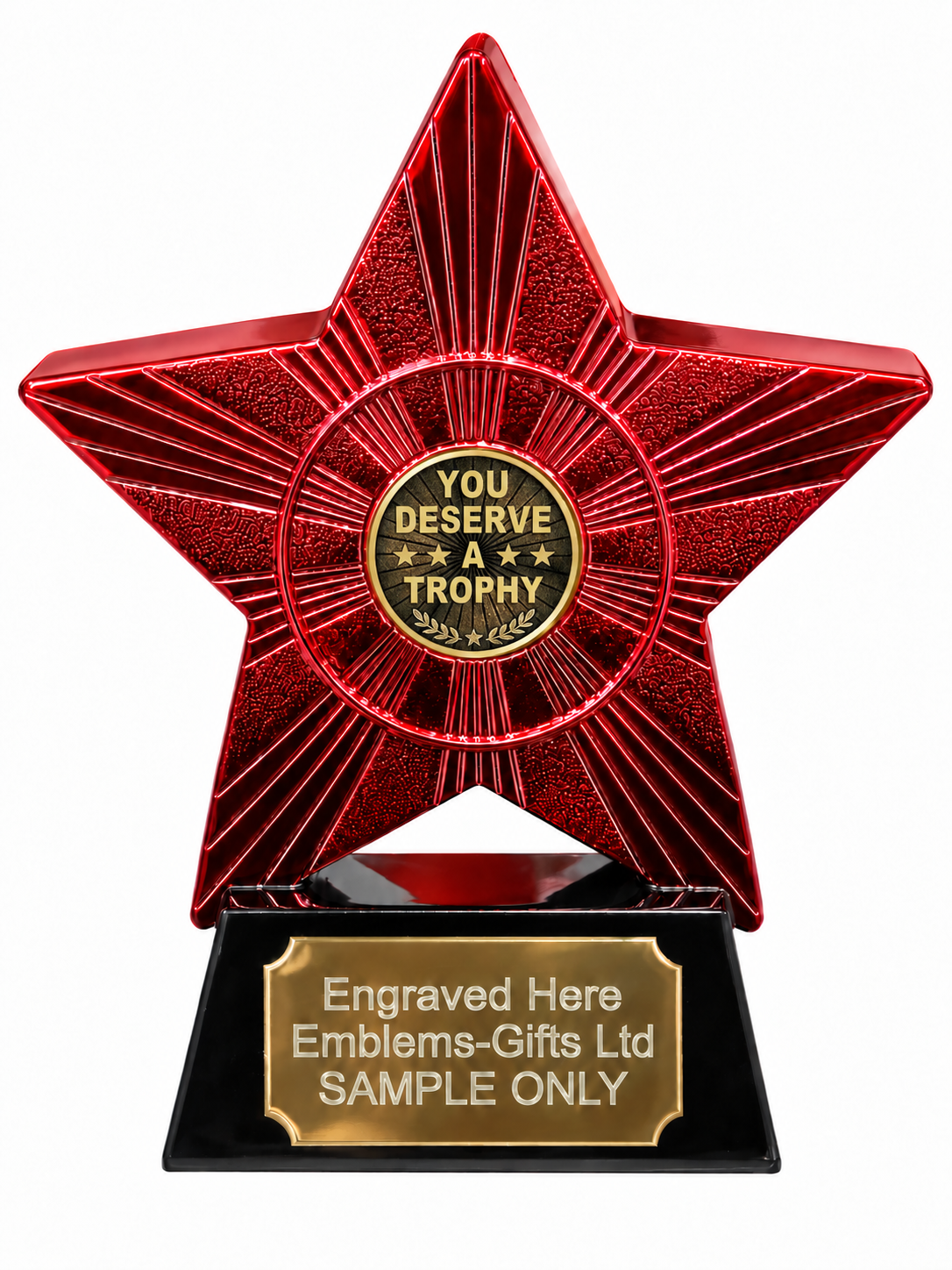 Red Superstar You Deserve a Trophy Resin Trophy 140 x 125mm (A2) with small You Deserve a Trophy centre