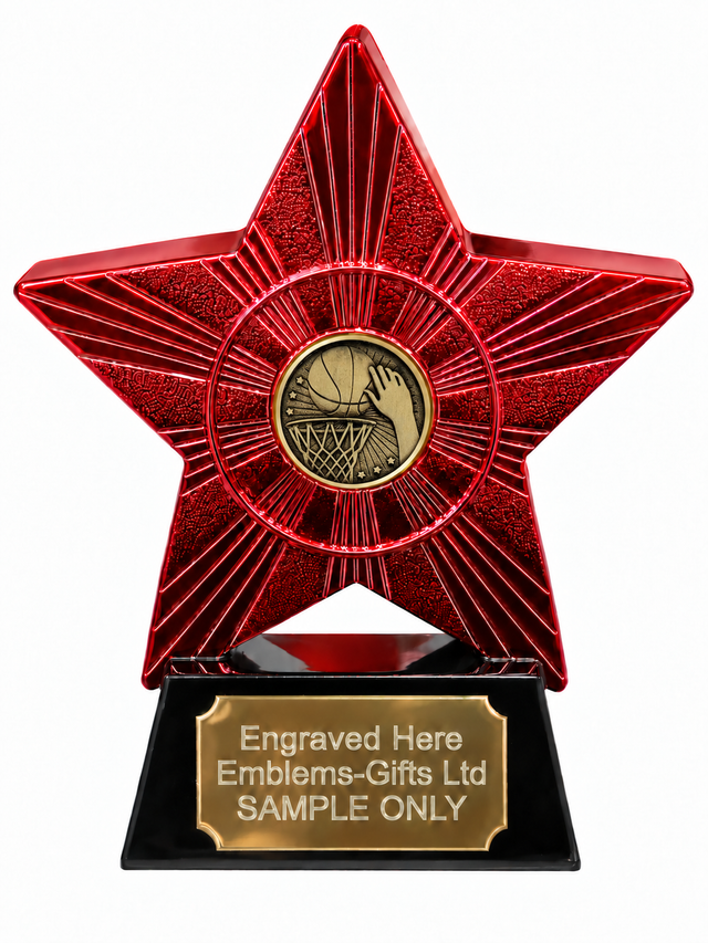 Red Superstar Basketball Bronze Resin Trophy 140 x 125mm (A2) with small basketball bronze centre