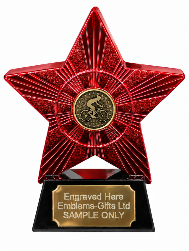 Red Superstar Cycling Bronze Resin Trophy 140 x 125mm (A2) with small cycling bronze centre