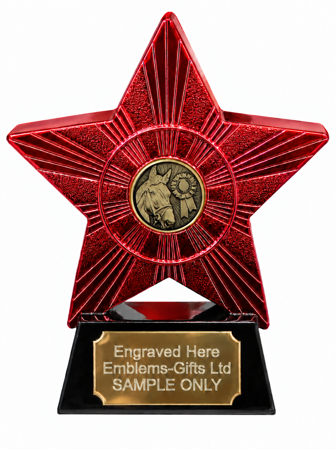 Red Superstar Equestrian Horse Bronze Resin Trophy 140 x 125mm (A2) with small equestrian horse bronze centre