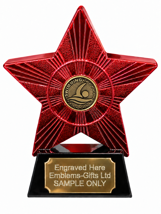 Red Superstar Swimming Bronze Resin Trophy 140 x 125mm (A2) with small swimming bronze centre