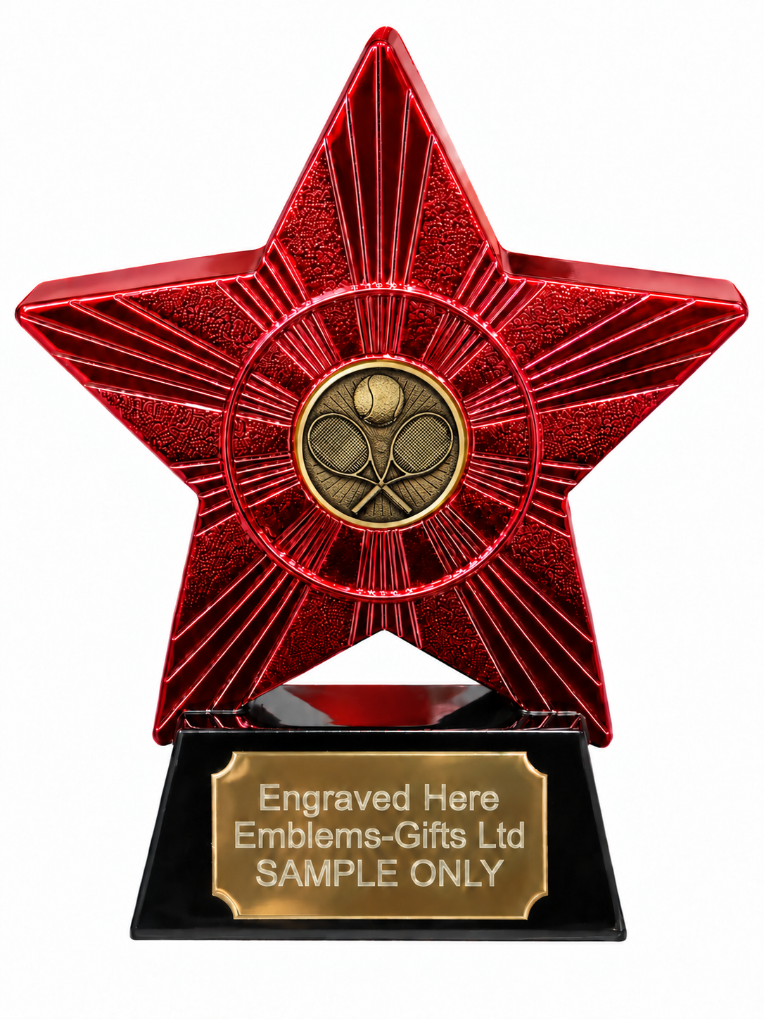 Red Superstar Tennis Bronze Resin Trophy 140 x 125mm (A2) with small tennis bronze centre