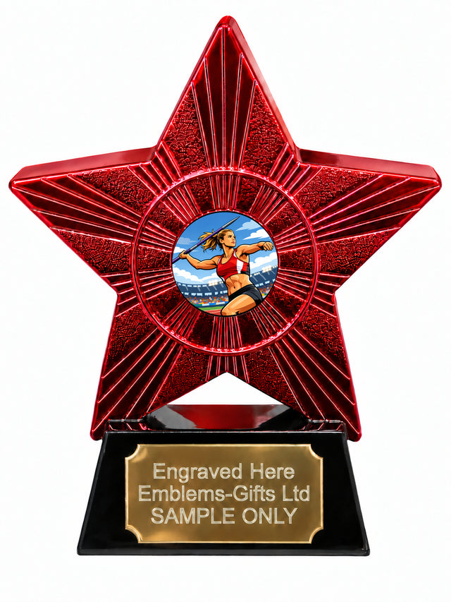 Red Superstar Female Javelin Resin Trophy 140 x 125mm (A26)