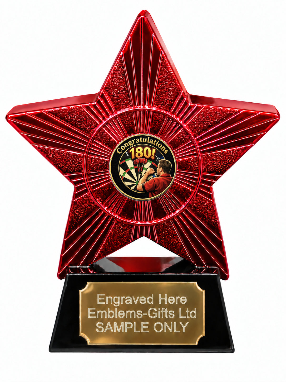 Red Superstar Male Darts Congratulations 180 Resin Trophy 140 x 125mm (A26)