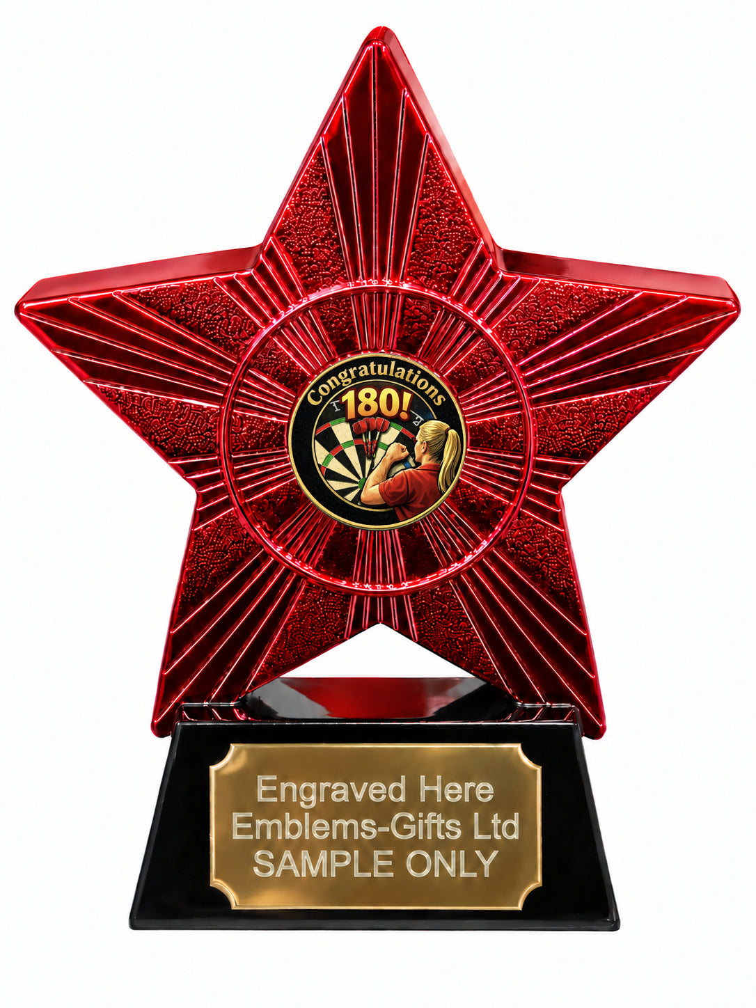 Red Superstar Female Darts Congratulations 180 Resin Trophy 140 x 125mm (A26)