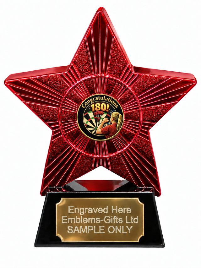 Red Superstar Female Darts Congratulations 180 Resin Trophy 140 x 125mm (A26)