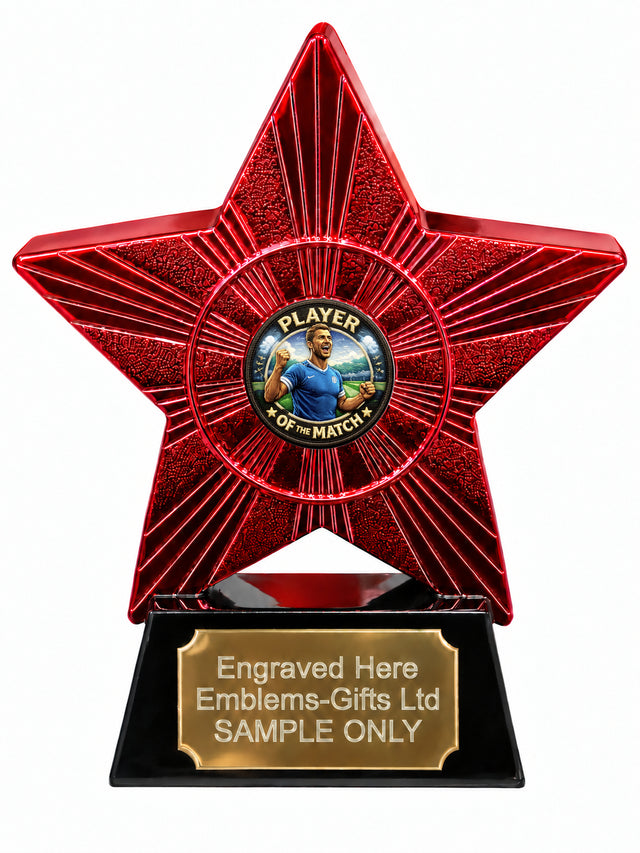 Red Superstar Male Football Player of the Match Resin Trophy 140 x 125mm (A26)