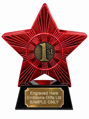 Red Superstar 1st Place Sunburst Resin Trophy 140 x 125mm (A3)