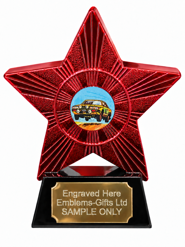 Red Superstar Rally Car Resin Trophy 140 x 125mm (A3)