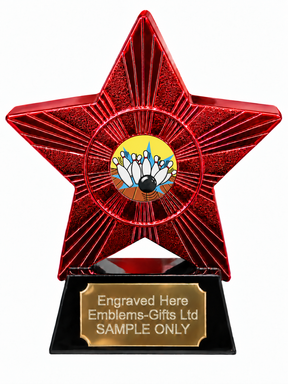 Red Superstar Ten Pin Bowling Strike Resin Trophy 140 x 125mm (A3)