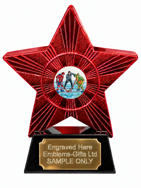 Red Superstar Ice Hockey Face Off Resin Trophy 140 x 125mm (A3)
