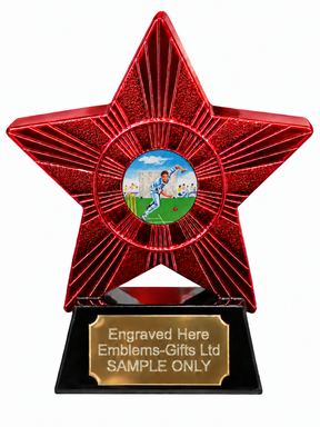 Red Superstar Cricket Bowler Resin Trophy 140 x 125mm (A3)