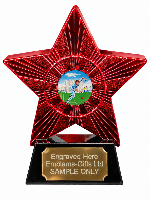 Red Superstar Cricket Bowler Resin Trophy 140 x 125mm (A3)