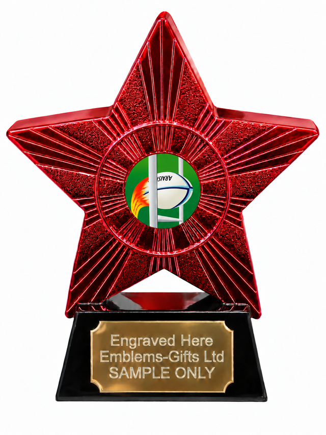 Red Superstar Rugby Ball Through Posts Resin Trophy 140 x 125mm (A3)