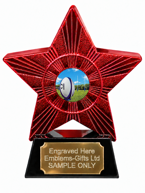 Red Superstar Rugby Ball and Pitch Resin Trophy 140 x 125mm (A3)