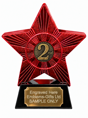 Red Superstar 2nd Place Bronze Sunburst Resin Trophy 140 x 125mm (A3)