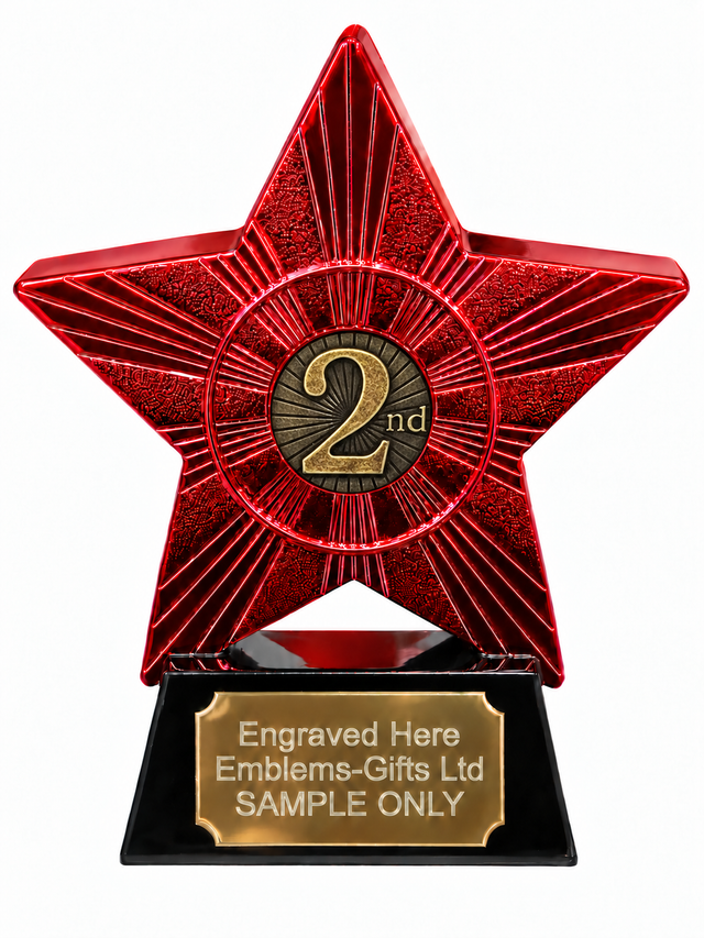 Red Superstar 2nd Place Bronze Sunburst Resin Trophy 140 x 125mm (A3)