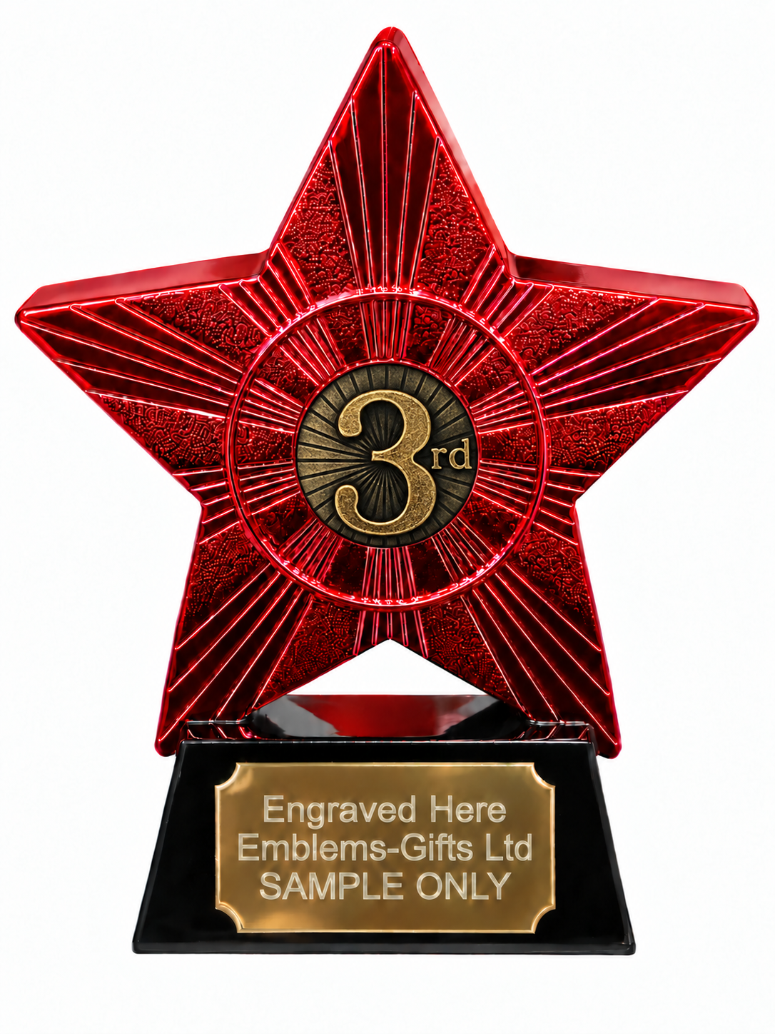 Red Superstar 3rd Place Bronze Sunburst Resin Trophy 140 x 125mm (A3)