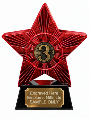 Red Superstar 3rd Place Bronze Sunburst Resin Trophy 140 x 125mm (A3)