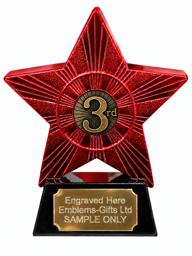 Red Superstar 3rd Place Bronze Sunburst Resin Trophy 140 x 125mm (A3)