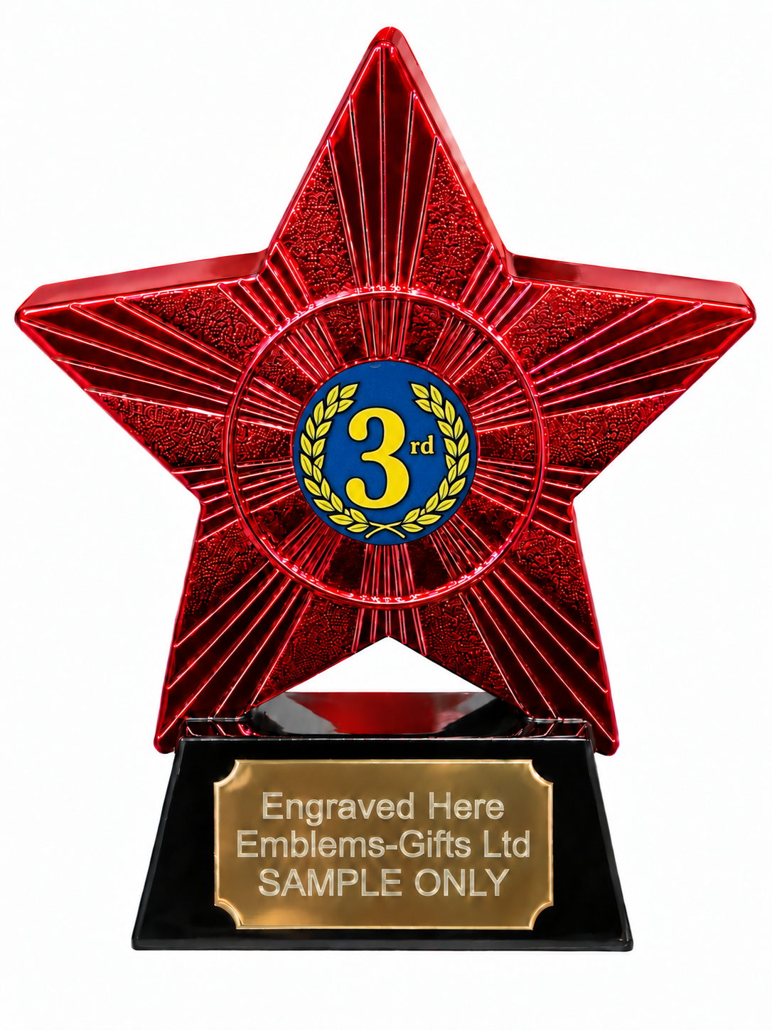 Red Superstar 3rd Place Blue Laurel Resin Trophy 140 x 125mm (A3)