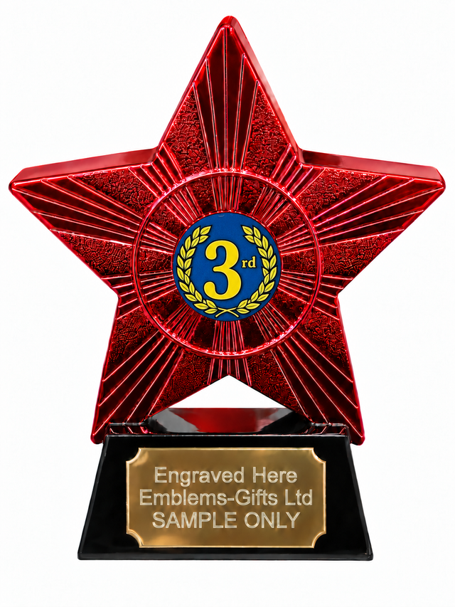 Red Superstar 3rd Place Blue Laurel Resin Trophy 140 x 125mm (A3)
