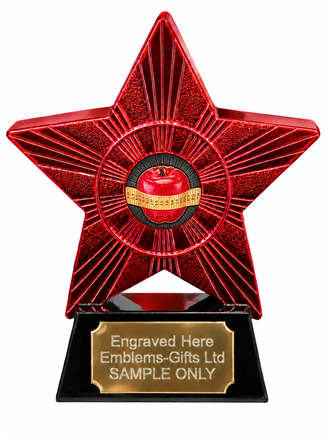 Red Superstar Slimming Apple and Tape Measure Resin Trophy 140 x 125mm (A3)