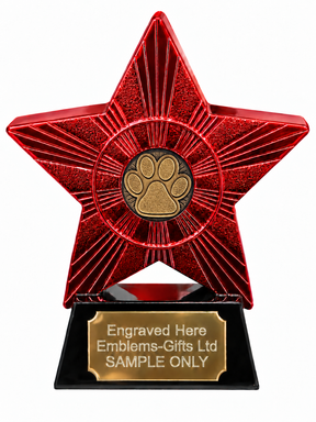 Red Superstar Paw Print Bronze Resin Trophy 140 x 125mm (A3)