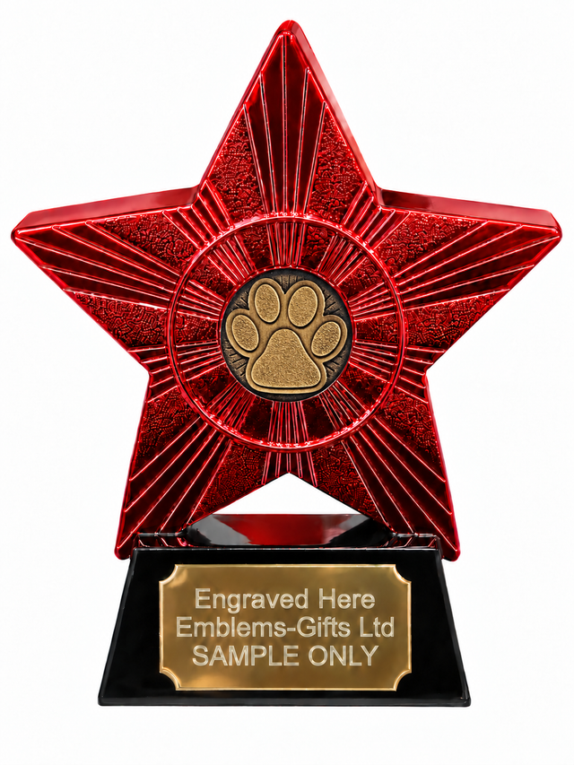 Red Superstar Paw Print Bronze Resin Trophy 140 x 125mm (A3)