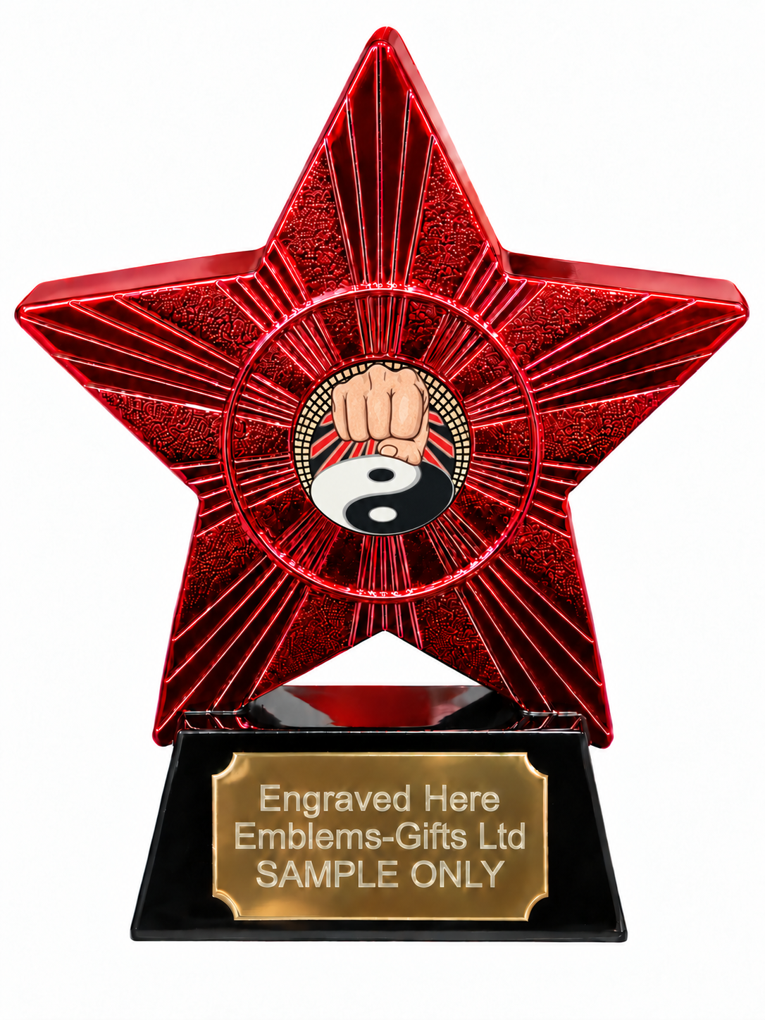 Red Superstar Martial Arts Fist and Yin Yang Resin Trophy 140 x 125mm (A3)