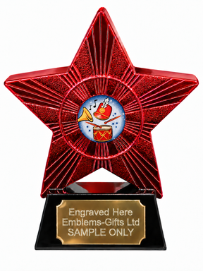 Red Superstar Marching Band Drum and Bugle Resin Trophy 140 x 125mm (A3)