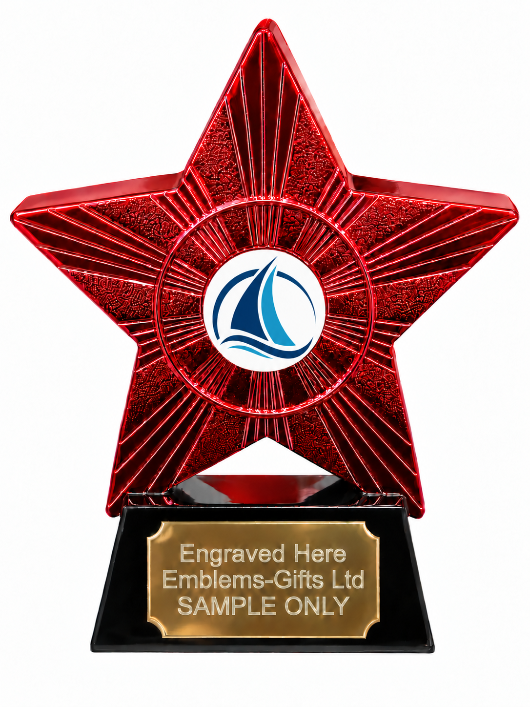 Red Superstar Sailing Blue Sails Resin Trophy 140 x 125mm (A3)