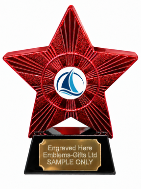Red Superstar Sailing Blue Sails Resin Trophy 140 x 125mm (A3)