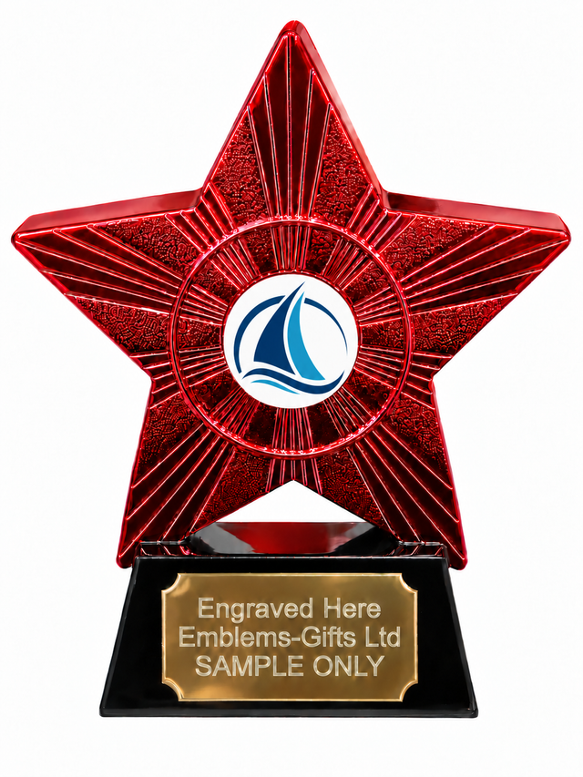 Red Superstar Sailing Blue Sails Resin Trophy 140 x 125mm (A3)