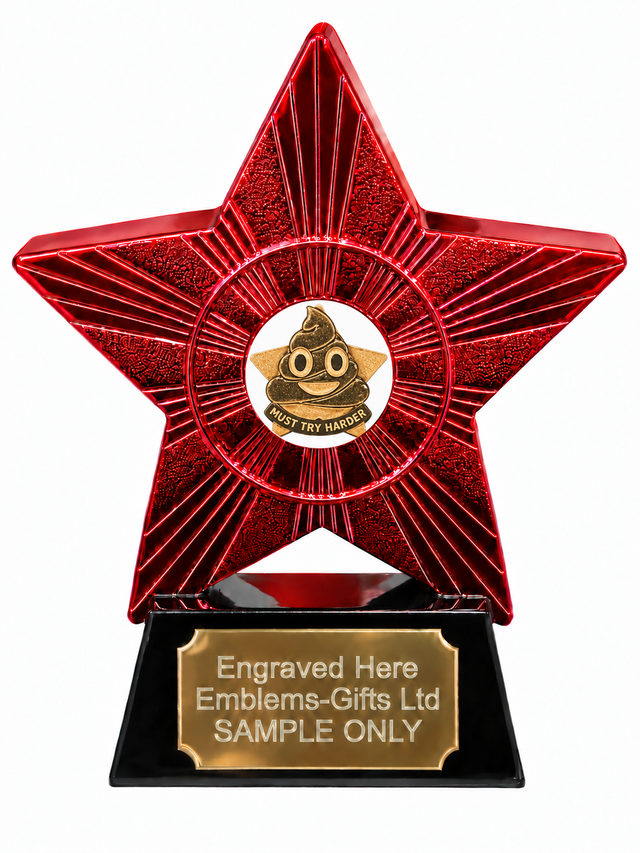 Red Superstar Must Try Harder Poo Resin Trophy 140 x 125mm (A3)