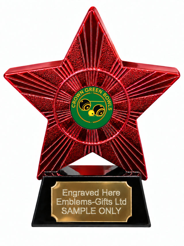 Red Superstar Crown Green Bowls Resin Trophy 140 x 125mm (A31)