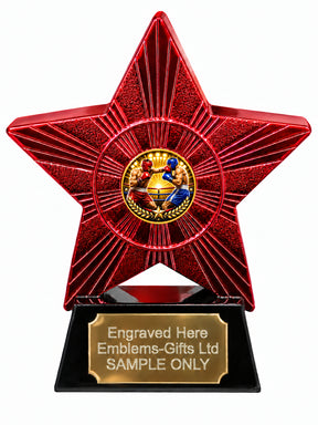 Red Superstar Male Boxing Bout Resin Trophy 140 x 125mm (A31)