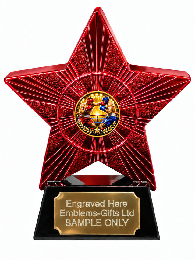 Red Superstar Male Boxing Bout Resin Trophy 140 x 125mm (A31)