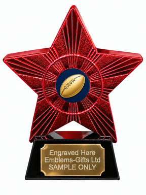 Red Superstar Rugby Ball Gold and Navy Resin Trophy 140 x 125mm (A31)