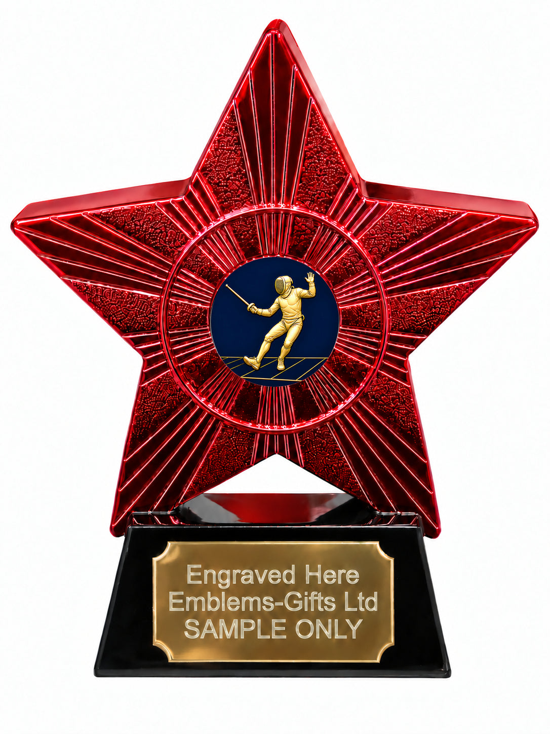 Red Superstar Fencing Guard Gold and Navy Resin Trophy 140 x 125mm (A31)
