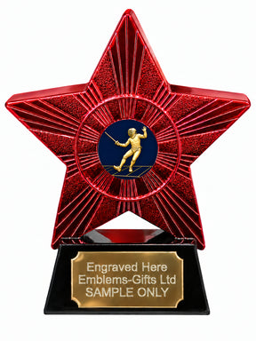 Red Superstar Fencing Guard Gold and Navy Resin Trophy 140 x 125mm (A31)