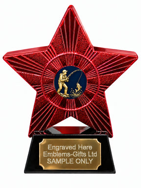 Red Superstar Fishing Gold and Navy Resin Trophy 140 x 125mm (A31)