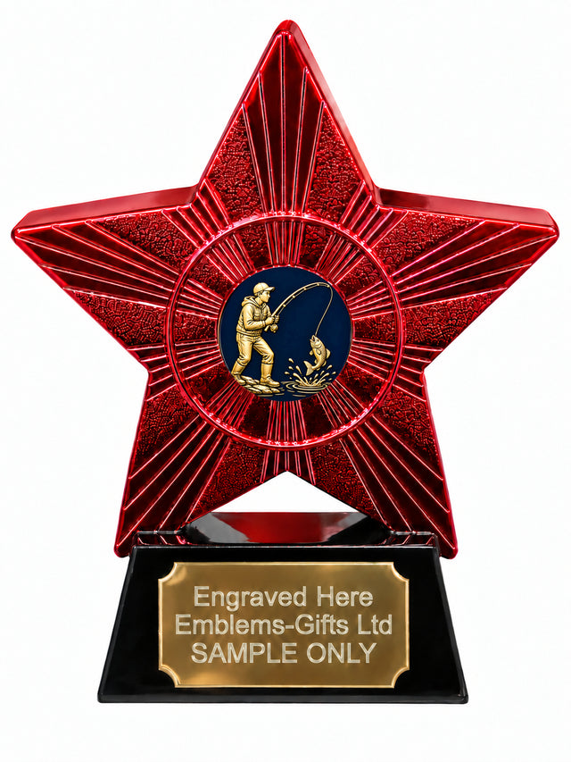 Red Superstar Fishing Gold and Navy Resin Trophy 140 x 125mm (A31)