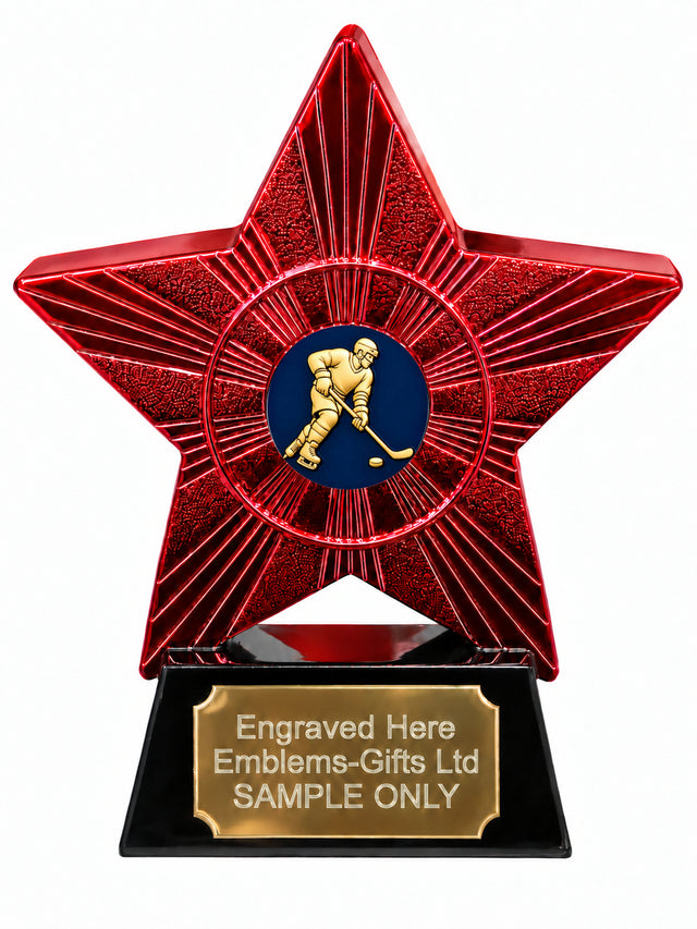 Red Superstar Ice Hockey Gold and Navy Resin Trophy 140 x 125mm (A31)