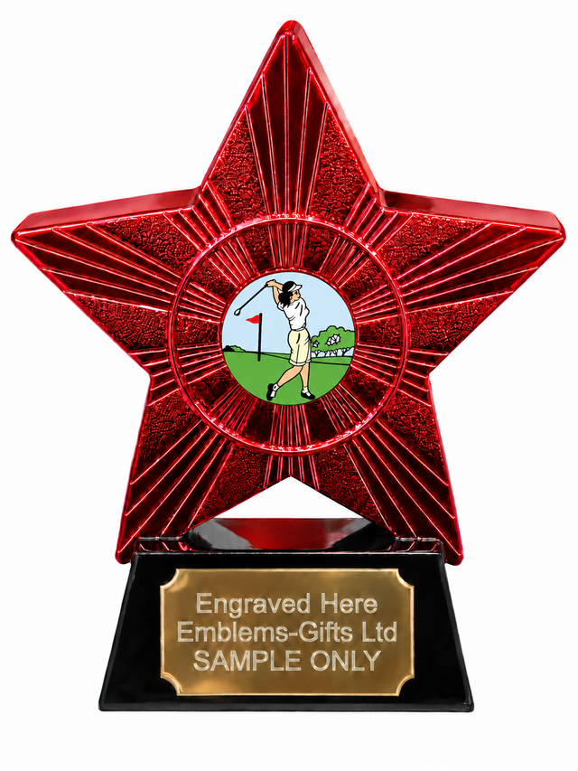 Red Superstar Female Golfer Resin Trophy 140 x 125mm (A4)