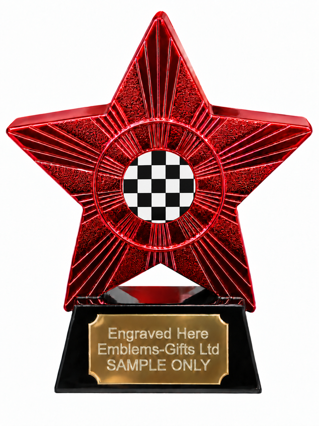 Red Superstar Black and White Chequered Resin Trophy 140 x 125mm (A4)