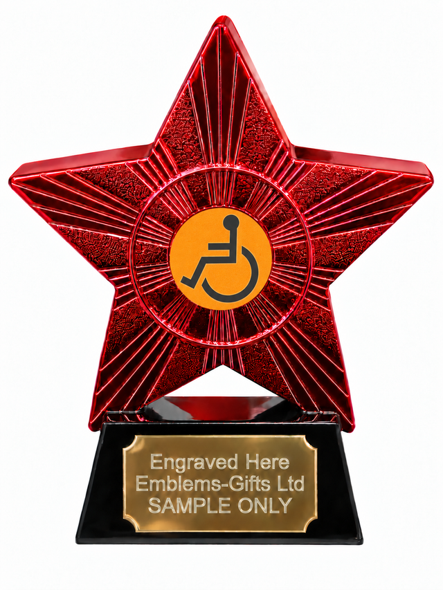 Red Superstar Wheelchair Symbol Resin Trophy 140 x 125mm (A4)